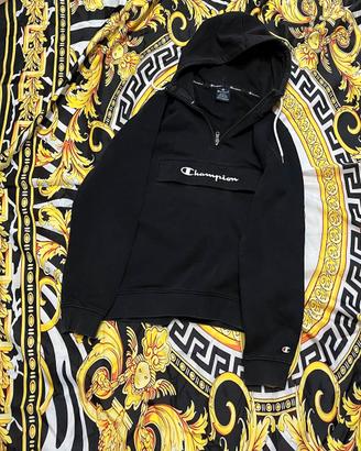 Felpa Champion Uomo Nera con Cappuccio e Mezza Zip