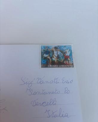 Francobollo grecia con cartolina rodi