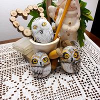 Sasso di mare dipinto con gufo bianco