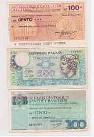 BANCONOTA 500 LIRE MINERVA 1979 + DUE MINIASSEGNI