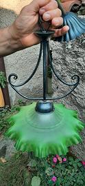 lampadario vintage vetro verde e ferro color nero