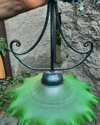 lampadario vintage vetro verde e ferro color nero