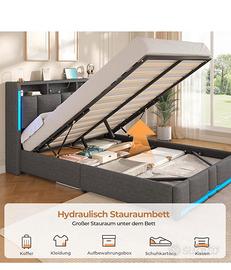 Letto singolo con contenitore e led