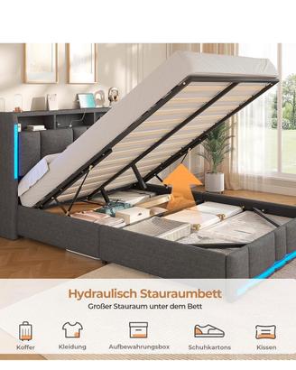 Letto singolo con contenitore e led