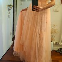 Abito cerimonia plissé rosa pesca tulle