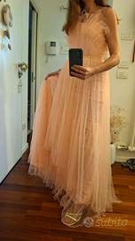 Abito cerimonia plissé rosa pesca tulle