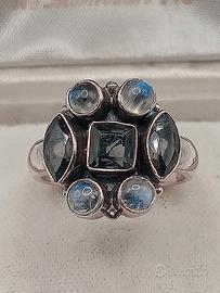 anello vintage argento 925 labradorite onice Mi.13