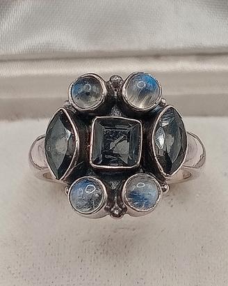 anello vintage argento 925 labradorite onice Mi.13