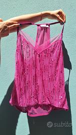 vintage top sequins paillettes beaded hot pink