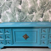 Cassapanca Shabby azzurra decorata a mano