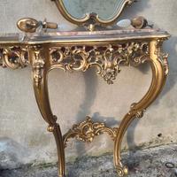 CONSOLLE IN LEGNO DORATO E MARMO