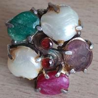 Anello argento 925 pietre naturali, gemme e perle