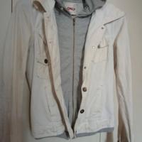 Giacca doppia in jeans bianca con felpa incorporat