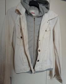 Giacca doppia in jeans bianca con felpa incorporat