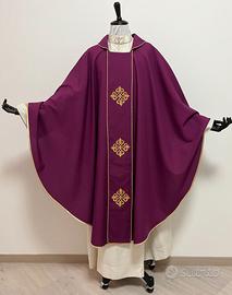 Casula morello con stolone a croci barocche Vi23