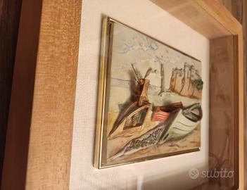 Quadro scultura altorilievo, cornice e vetro