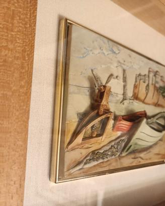 Quadro scultura altorilievo, cornice e vetro