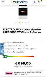 Cucina eletrrica con forno classe A electrolux
