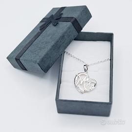 Collana argento cuore mamma zirconia mom  astuccio