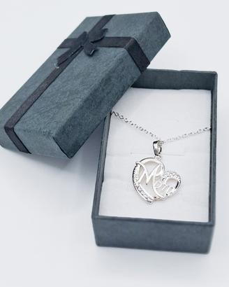 Collana argento cuore mamma zirconia mom  astuccio