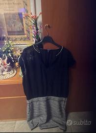 vestito nero grigio bicolor maniche corte