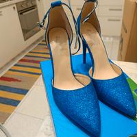 Scarpe con tacco a spillo 10 cm donna blu glittera