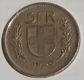 5 Franchi B Svizzeri (5 FR.) del 1968.