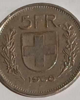 5 Franchi B Svizzeri (5 FR.) del 1968.