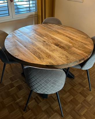Tavolo rotondo in legno di mango e ferro battuto