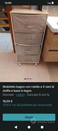 Mobiletto bagno 4 vani tessuto base di legno 