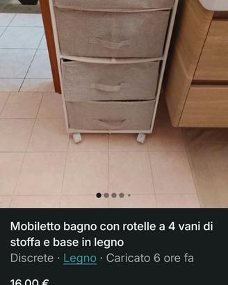 Mobiletto bagno 4 vani tessuto base di legno 