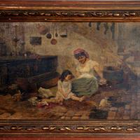 quadro tela a olio 19^ s. - attr. Giacomo Favretto