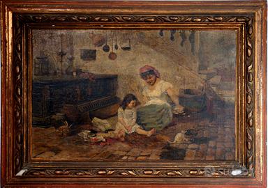 quadro tela a olio 19^ s. - attr. Giacomo Favretto