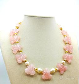 Colana QUARZO ROSA e PERLE