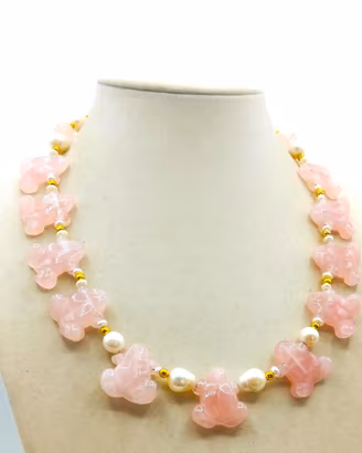 Colana QUARZO ROSA e PERLE