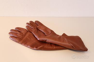 Guanti lunghi in vera pelle color caramello