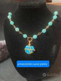 collana catena amazzonite,cuore pietra 