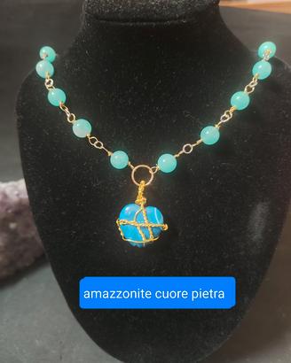 collana catena amazzonite,cuore pietra 