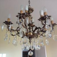 Lampadario + 2 Applique in ottone e cristallo