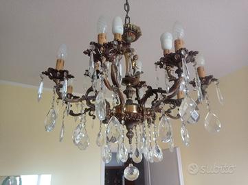 Lampadario + 2 Applique in ottone e cristallo