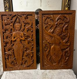 quadri in teak intagliati vintage Thailandia Siam