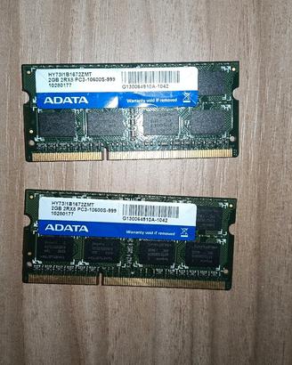 Coppia RAM 4GB (2x2GB) DDR3 1333MHz per Notebook -