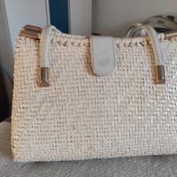 Borsa vintage in midollino bianca anni 50