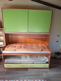 Letto castello con scrivania estraibile e armadio