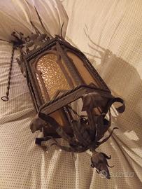 Lampadario lanterna in ferro battuto antica