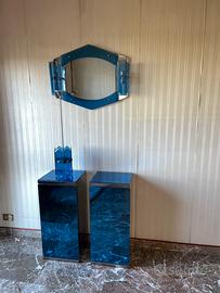 Coppia colonne vintage in vetro fumé blu e acciaio