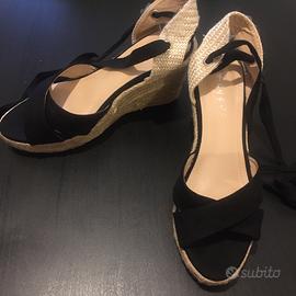 Sandali neri Nuovi zeppe platform con lacci Tg 40