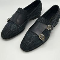 Mocassini uomo Santoni in pelle intrecciata blu 41