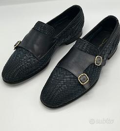 Mocassini uomo Santoni in pelle intrecciata blu 41
