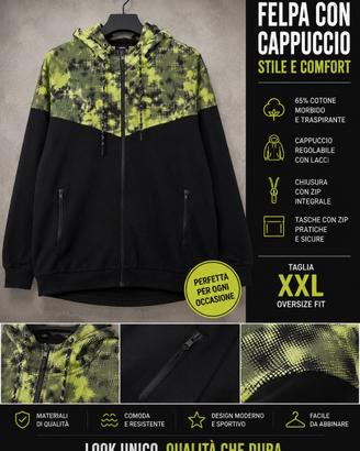 Felpa con Cappuccio XXL Nero/Verde – Sportiva